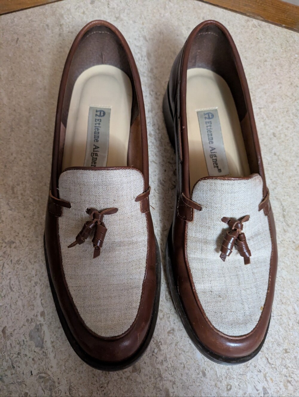 Etienne Aigner Loafers Size 7. Brown/Ivory, Slip On Shoe With Tassel. Leather. - Picture 1 of 8